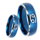 8mm Cancer Horoscope Dome Brushed Blue 2 Tone Tungsten Men's Engagement Band
