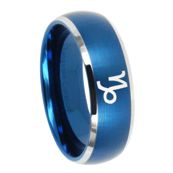 8mm Capricorn Zodiac Dome Brushed Blue 2 Tone Tungsten Mens Engagement Ring