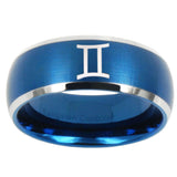 10mm Gemini Zodiac Dome Brushed Blue 2 Tone Tungsten Carbide Wedding Band Ring