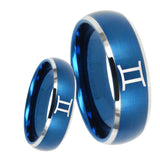 8mm Gemini Zodiac Dome Brushed Blue 2 Tone Tungsten Men's Engagement Ring