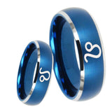 8mm Leo Zodiac Dome Brushed Blue 2 Tone Tungsten Carbide Mens Promise Ring