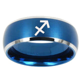 10mm Sagittarius Zodiac Dome Brushed Blue 2 Tone Tungsten Anniversary Ring