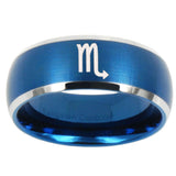 10mm Scorpio Horoscope Dome Brushed Blue 2 Tone Tungsten Carbide Bands Ring