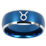 10mm Taurus Horoscope Dome Brushed Blue 2 Tone Tungsten Carbide Custom Mens Ring