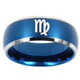 10mm Virgo Zodiac Dome Brushed Blue 2 Tone Tungsten Carbide Custom Ring for Men