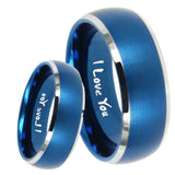 8mm I Love You Dome Brushed Blue 2 Tone Tungsten Carbide Rings for Men