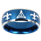 10mm Celtic Triangle Fleur De Lis Dome Brushed Blue 2 Tone Tungsten Bands Ring