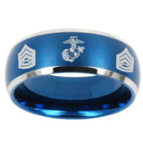 10mm Marine Army Sergeant Dome Brushed Blue 2 Tone Tungsten Carbide Men's Wedding Band