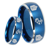 8mm Marine Army Sergeant Dome Brushed Blue 2 Tone Tungsten Carbide Men's Promise Rings