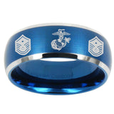 10mm Marine Chief Master Sergeant  Dome Brushed Blue 2 Tone Tungsten Wedding Band Mens