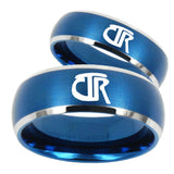 His Hers CTR Dome Brushed Blue 2 Tone Tungsten Wedding Engraving Ring Set
