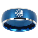 10mm Fire Department Dome Brushed Blue 2 Tone Tungsten Wedding Engagement Ring