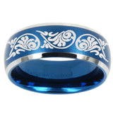 10mm Etched Tribal Pattern Dome Brushed Blue 2 Tone Tungsten Custom Mens Ring