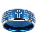 10mm Etched Lord's Prayer Cross Dome Brushed Blue 2 Tone Tungsten Mens Wedding Band