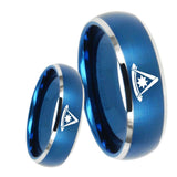 8mm Pester Master Masonic Dome Brushed Blue 2 Tone Tungsten Custom Mens Ring