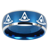 10mm Multiple Pester Master Masonic Dome Brushed Blue 2 Tone Tungsten Mens Ring