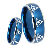 8mm Multiple Pester Master Masonic Dome Brushed Blue 2 Tone Tungsten Bands Ring