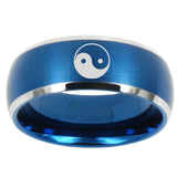 10mm Yin Yang Dome Brushed Blue 2 Tone Tungsten Carbide Custom Mens Ring