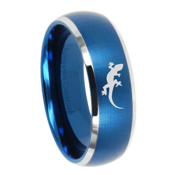 8mm Lizard Dome Brushed Blue 2 Tone Tungsten Carbide Mens Bands Ring