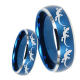 8mm Multiple Lizard Dome Brushed Blue 2 Tone Tungsten Carbide Men's Bands Ring