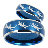 His Hers Multiple Lizard Dome Brushed Blue 2 Tone Tungsten Mens Ring Set