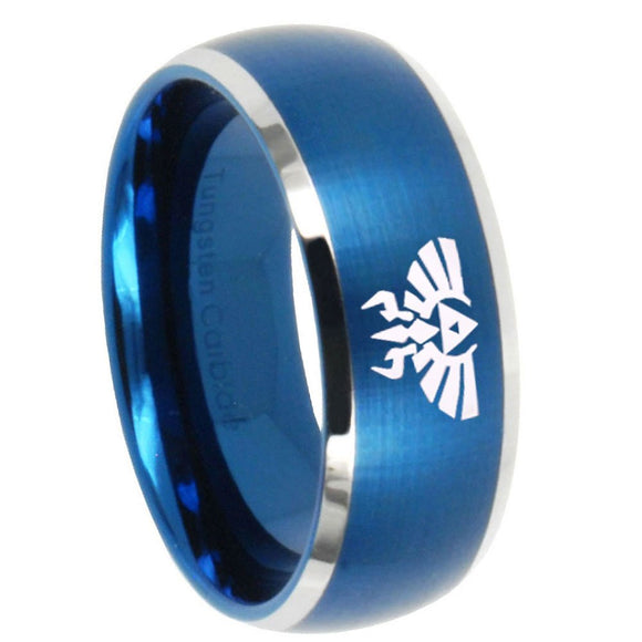 8mm Zelda Skyward Sword Dome Brushed Blue 2 Tone Tungsten Custom Mens Ring