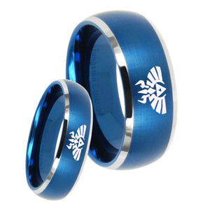 His Hers Zelda Skyward Sword Dome Brushed Blue 2 Tone Tungsten Engraved Ring Set