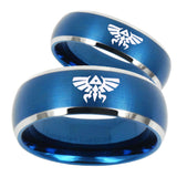 His Hers Zelda Skyward Sword Dome Brushed Blue 2 Tone Tungsten Engraved Ring Set