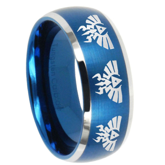 10mm Multiple Zelda Skyward Sword Dome Brushed Blue 2 Tone Tungsten Men's Ring