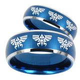 His Hers Multiple Zelda Skyward Sword Dome Brushed Blue 2 Tone Tungsten Men's Ring Set