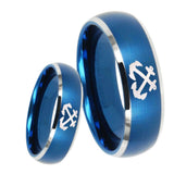 8mm Anchor Dome Brushed Blue 2 Tone Tungsten Carbide Mens Engagement Band