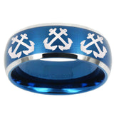 10mm Multiple Anchor Dome Brushed Blue 2 Tone Tungsten Carbide Men's Band Ring