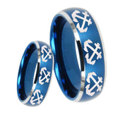 8mm Multiple Anchor Dome Brushed Blue 2 Tone Tungsten Men's Engagement Band