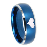 8mm Heart Dome Brushed Blue 2 Tone Tungsten Carbide Mens Ring Personalized