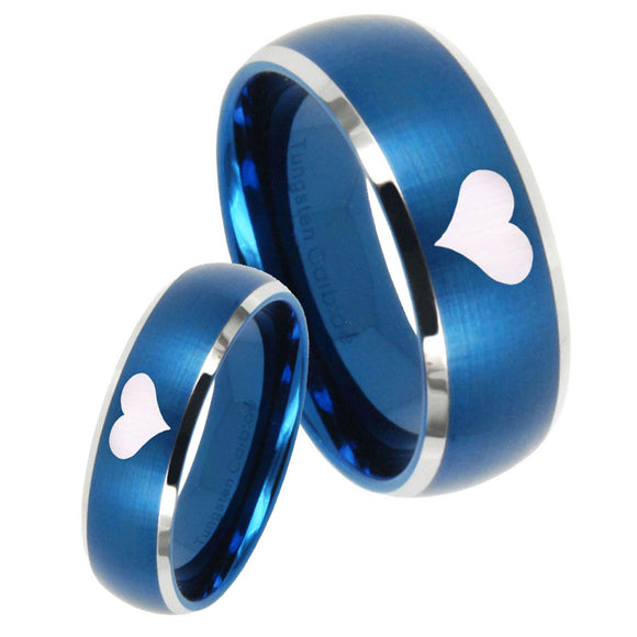 Bride and Groom Heart Dome Brushed Blue 2 Tone Tungsten Mens Wedding Ring Set