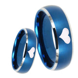 8mm Heart Dome Brushed Blue 2 Tone Tungsten Carbide Mens Ring Personalized