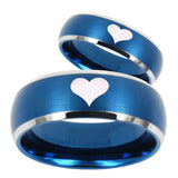 Bride and Groom Heart Dome Brushed Blue 2 Tone Tungsten Mens Wedding Ring Set