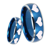 8mm Multiple Heart Dome Brushed Blue 2 Tone Tungsten Carbide Mens Wedding Band