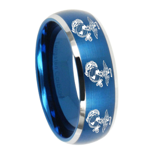 10mm Multiple Marine Dome Brushed Blue 2 Tone Tungsten Carbide Mens Bands Ring