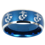 10mm Multiple Marine Dome Brushed Blue 2 Tone Tungsten Carbide Mens Bands Ring