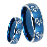 8mm Multiple Marine Dome Brushed Blue 2 Tone Tungsten Mens Engagement Ring