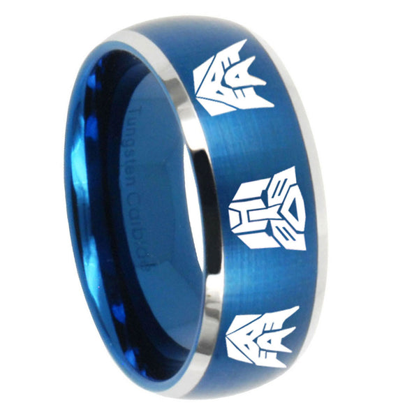 10mm Transformers Autobot Decepticon Dome Brushed Blue 2 Tone Tungsten Mens Ring