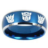 10mm Transformers Autobot Decepticon Dome Brushed Blue 2 Tone Tungsten Mens Ring
