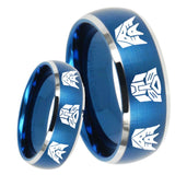 8mm Transformers Autobot Decepticon Dome Brushed Blue 2 Tone Tungsten Engagement Ring