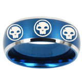 10mm Multiple Skull Dome Brushed Blue 2 Tone Tungsten Carbide Men's Bands Ring