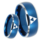 8mm Zelda Triforce Dome Brushed Blue 2 Tone Tungsten Carbide Engagement Ring