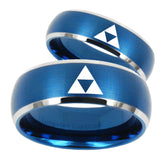 His Hers Zelda Triforce Dome Brushed Blue 2 Tone Tungsten Men's Band Ring Set