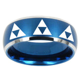 10mm Multiple Zelda Triforce Dome Brushed Blue 2 Tone Tungsten Men's Ring