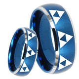 8mm Multiple Zelda Triforce Dome Brushed Blue 2 Tone Tungsten Engraved Ring