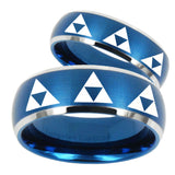 His Hers Multiple Zelda Triforce Dome Brushed Blue 2 Tone Tungsten Mens Bands Ring Set